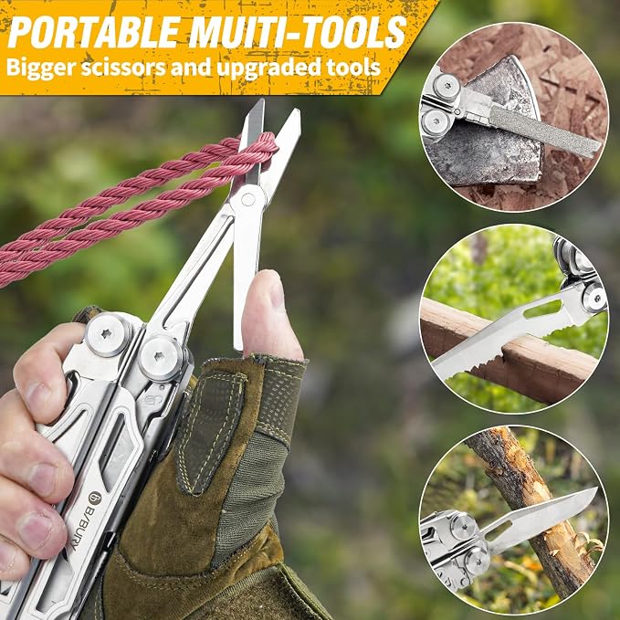 BIBURY 31-in-1 Multitool Pliers Pro,EDC Pocket Knife & Scissors-BI2045 | Stainless Steel Multi Tool with Screwdriver, Replaceable Wire Cutters, Saw, Ideal for Survival,Camping,Repair, Gifts for Men