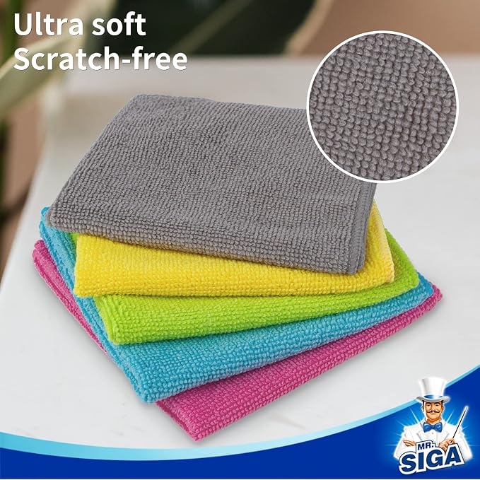 MR.SIGA Microfiber Cleaning Cloth, All Purpose Cleaning Towels, Pack of 50 | Reusable microfiber cleaning towels, 5 colors, 30 x 30 cm(11.8 x 11.8 inch)