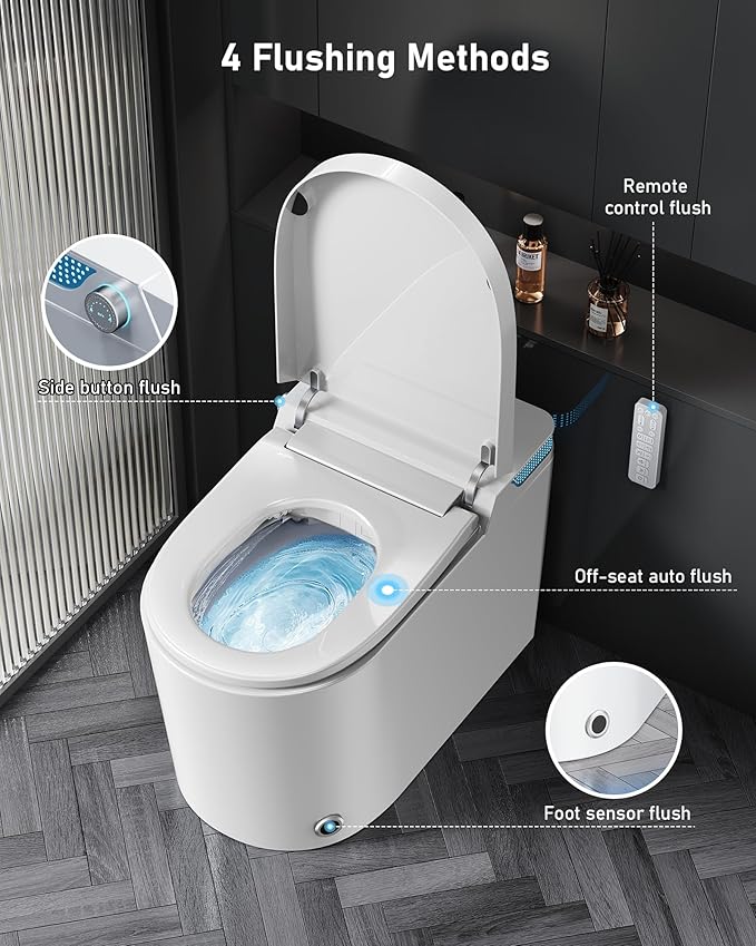 Smart Toilet with Bidet Built-in: Bidet Toilet with 5L Tank, Child Seat, 4 Wash Mode Heated Seat Modern Toilet, One Piece Toilet with Warm Water, Dryer, Foam, Remote, Foot Sensor, Auto Flush Lid&Seat