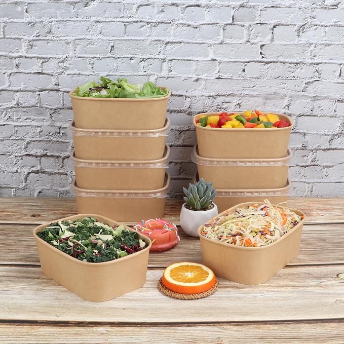 28 oz Disposable Kraft paper bowls with lids Food container 50 Pack