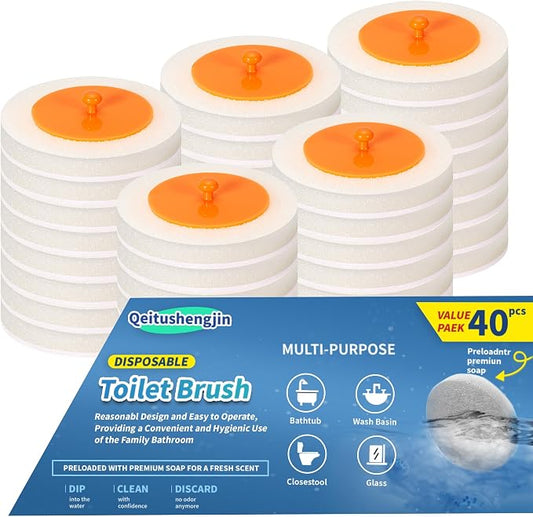 Pack of 40 Disposable Toilet Brush Refills, Designed Exclusively for Automatic pop-up Toilet Brushes. Toilet Brush Refills (Ocean Scent). Not Compatible with Electric Toilet Brushes.(40white)