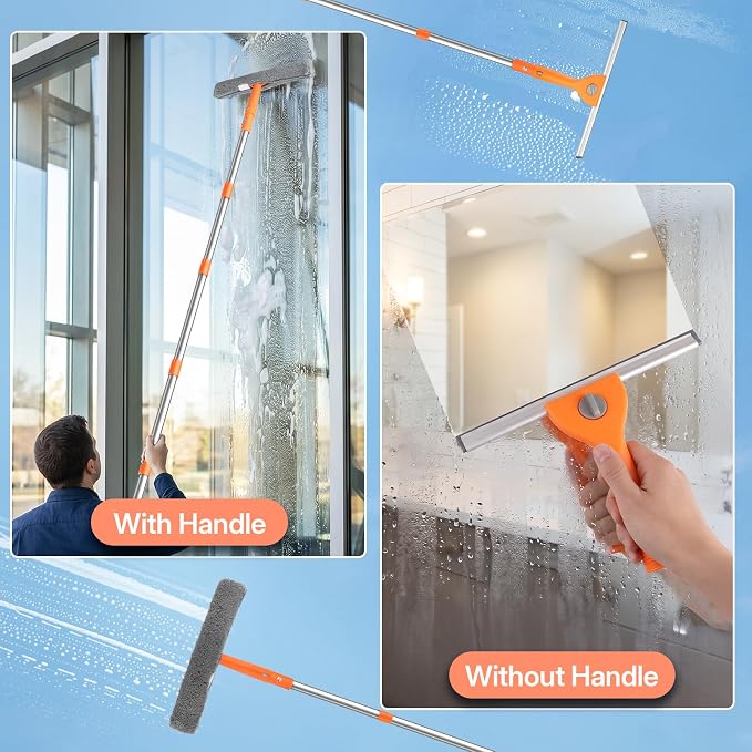 Window Cleaning Kit with Collapsible Bucket 3 Gallon, 14" Window Squeegee and 15" Scrubber with 61" Long Handle, Professional Window Washing Kit Cleaner Tool for Home Outdoor Office Commercial Use