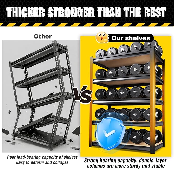 3 Pack Garage Shelving Heavy Duty Storage Shelves, Metal Adjustable Shelving Unit, Utility Garage Organizer Shelf for Basement, Pantry, Kitchen, Warehouse, 71.2" Hx28 Wx12 D, Black