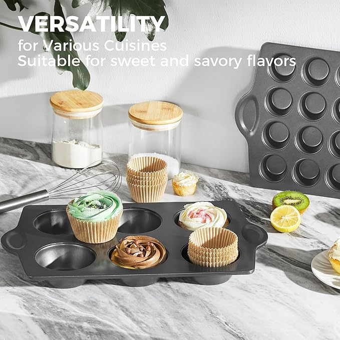 HONGBAKE Nonstick Jumbo Muffin Pan, 2 Pack Large Cupcake Tin with 120pcs Muffin Liners, Cup Cake Tray for Baking, 3.5dia, 6 Cup, Premium, Extra Thick