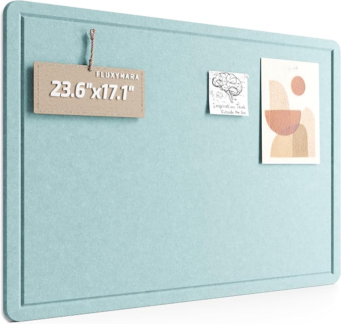 Fluxynara 23.6" x 17.1" Bulletin Board, Aqua Blue | Cork Board Alternative with 12 Removable Adhesive Tabs, Foldable Felt Pin Board for Home, Office, Classroom & Dorm