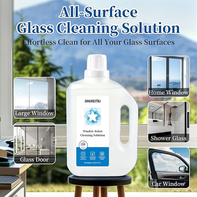 1.5L Window Cleaner, Cleaning Solution Compatible with ECOVACS Winbot W3 OMNI/W2S OMNI/W2 PRO/W1 PRO/MINI Window Cleaning Robot, Streak Free, Low Foam, Non Corrosive, Multi-Surface Glass Cleaner