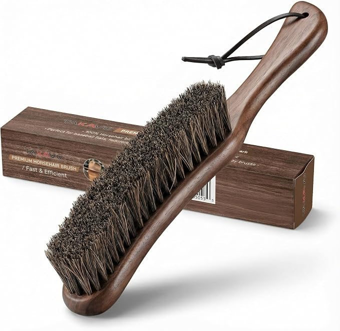 TAKAVU Horsehair Clothes Brush for Suits, Large Walnut Wood Handle | Lint Brush for Coats, Cashmere, Wool, Velvet & Suede Upholstery, Hats & Jackets, Natural Bristle Garment Care
