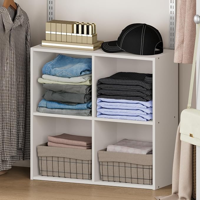 Furinno Reed 4-Cube Closet Organizers and Storage, White | Closet Storage, Closet Organizer for Bedroom, Study Room, Hallway