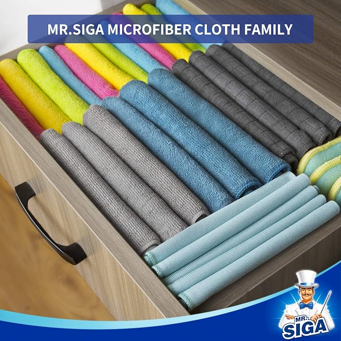 MR.SIGA Microfiber Cleaning Cloths, All Purpose Cleaning Towels, Pack of 6 | Ultra absorbent and soft microfiber towels for kitchen, car and household surfaces, Dark Gray, 35 x 40 cm(13.8 x 15.7 inch)