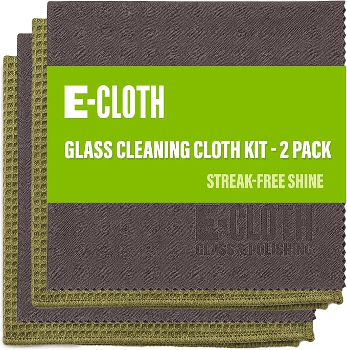 E-Cloth Microfiber Window Cleaning Cloth Kit - Glass Cleaning Cloth for Windows, Mirrors, Cars, Lenses, Eyeglasses, & More, Streak Free Clean, Machine Washable Reusable Towel - Dark Oak (2 Kits)