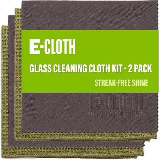 E-Cloth Microfiber Window Cleaning Cloth Kit - Glass Cleaning Cloth for Windows, Mirrors, Cars, Lenses, Eyeglasses, & More, Streak Free Clean, Machine Washable Reusable Towel - Dark Oak (2 Kits)