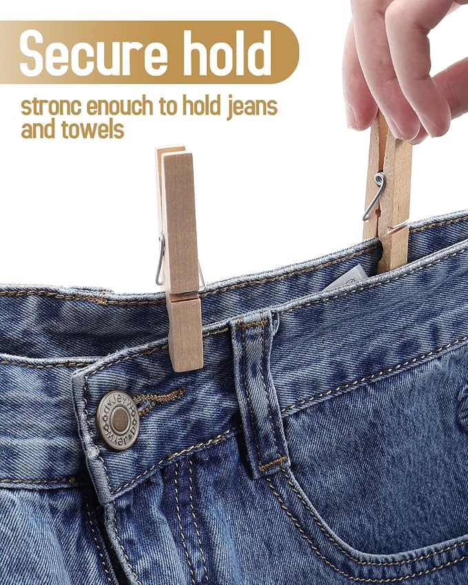 100 Pack Wooden Clothes Pins 2.9 Inch, Heavy-Duty Wood Clothespins | Wooden Clips for Hanging, Crafts, Laundry, Photo Display & Classroom Decoration, Smooth Finish & Rust Resistant Spring