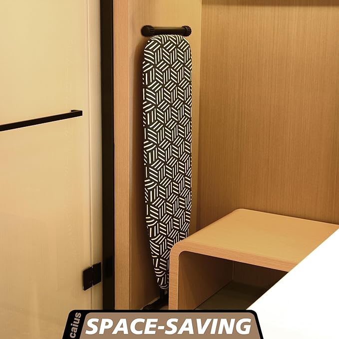 caius Ironing Board, Compact and Space Saver Full Size Ironing Board, Extra Wide Ironing Area with Extra Thick Heavy Duty Padded Cover, Stable Structure, Easy to Fold