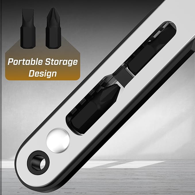 Bates- Mini Ratchet Wrench, 1/4" Magnetic 90 Degree Screwdriver, Black, Low Profile Right Angle Screwdriver for Tight Spaces