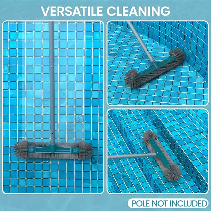 20” Pool Brush Head with Round Ends, Nylon Bristles, Extra Wide Plastic Pool Scrubber Brush for Cleaning Swimming Pool Walls, Steps & Corners Faster, Safe for Vinyl Liner(No Pole)