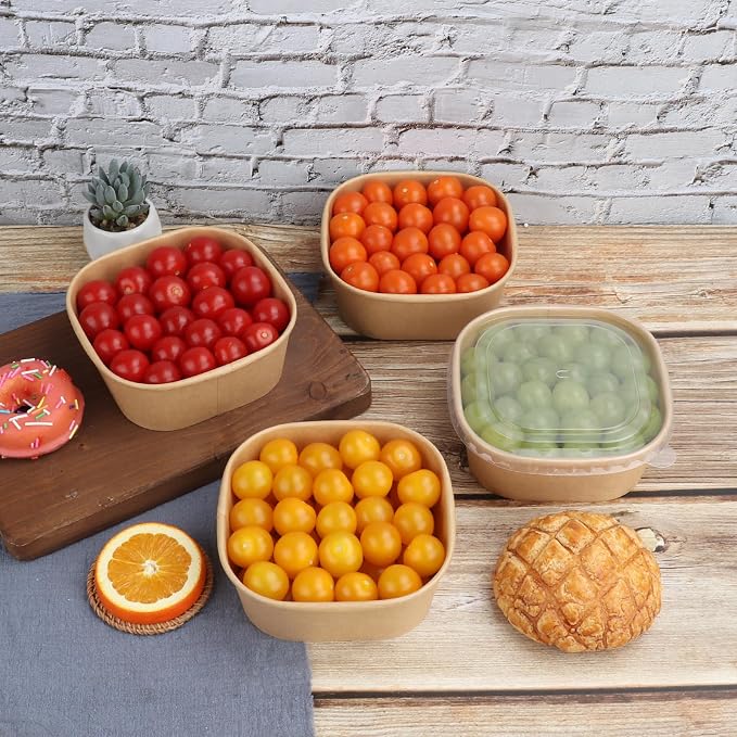 25 oz Disposable Kraft paper bowls with lids Food container 50 Pack