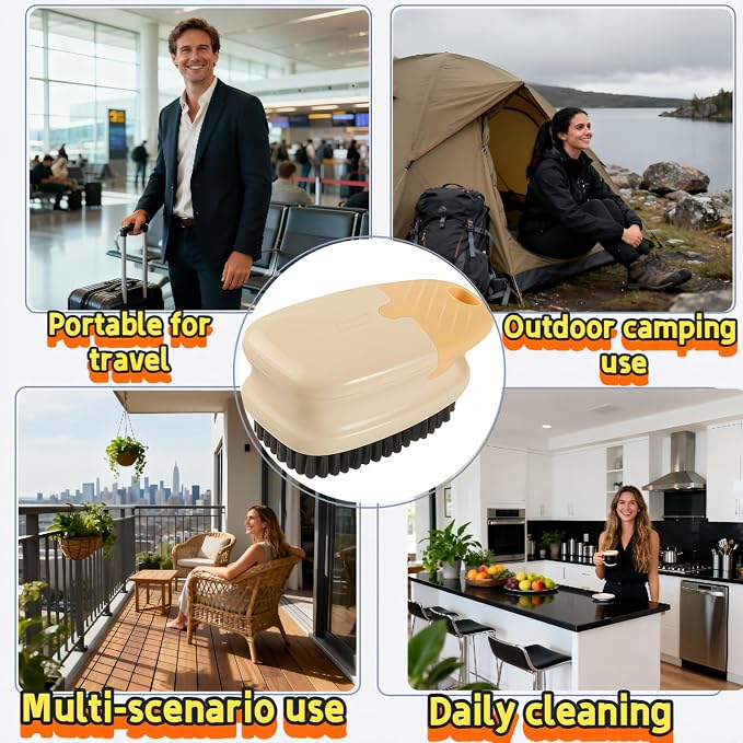 Ergonomic Clothes Soft Bristle Laundry Brush, Milk Yellow, ABS+PBT Material, Hanging Design, Portable Hand-Held Cleaning Tool with Comfortable Grip for Garments, Shoes, Household (Cream Yellow, L)
