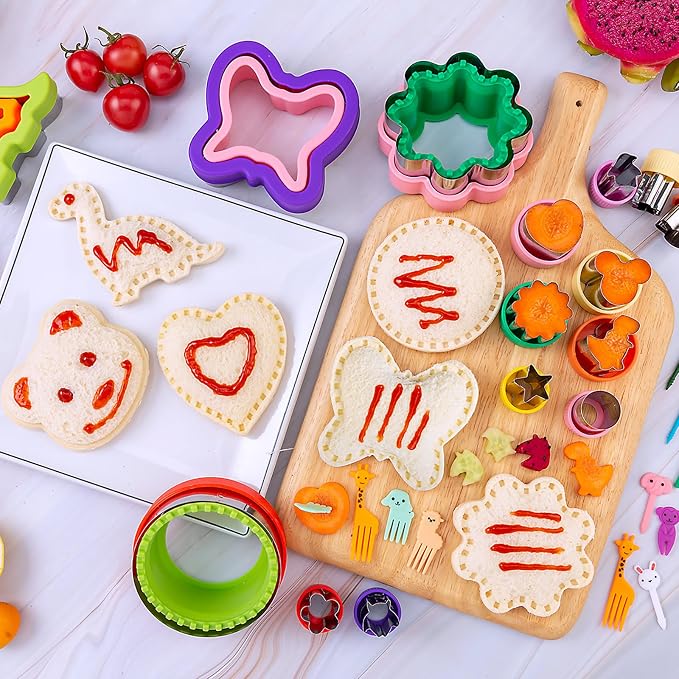 Sandwich Cutters for Kids Lunch 12 Pcs | Cookie Cutters Set, Vegetable Fruit Cutters Shapes, Stainless Steel, Biscuit Cutters, Dinosaur Mouse Heart Star