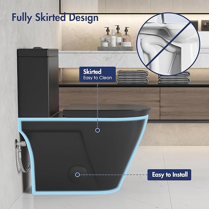 Eridanus One Piece Toilet with Comfort Chair Seat ADA Height 17.3", Powerful Dual Flush Modern Toilet, 1.1/1.6 GPF, 12" Rough-In, Elongated Toilet with Soft Closing Seat, Matte Black