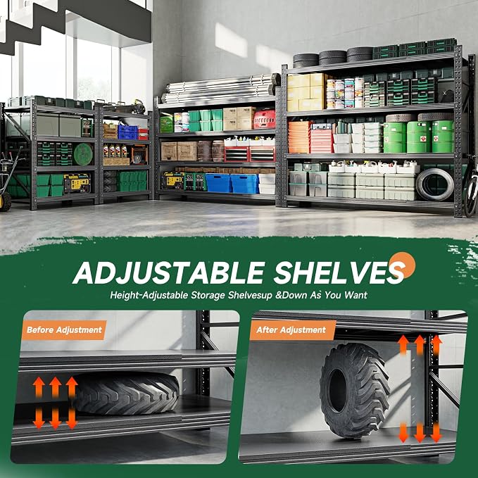 Letaya 8000LBS Storage Shelves Heavy Duty,75" W Garage Shelving Units, 4 Tier Adjustable Utility Rack Shelf,Large Metal Industrial Shelves,for Shop,Warehouse,Basement,Black (75" W x 24" D x 70" H)