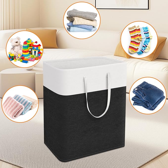 TasticTotes Laundry Basket 3-Pack, Laundry Hamper, 125L-Black | Clothes Laundry Hamper, Collapsible Laundry Basket, Freestanding laundry hamper with Handles, Towel Storage for Home or Dorm