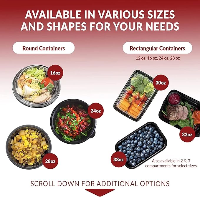 Reli. 28 oz Meal Prep Containers w/Lids - 50 Pack | Leftover To Go, Takeout | Microwave Safe | Disposable Containers for Food Storage | Take Home/Lunch/Meal Planning | Plastic | Black