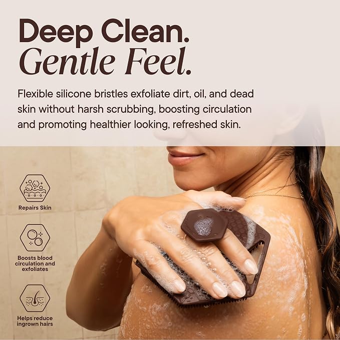 TOOLETRIES Silicone Body Scrubber 2.0, Loofah Alternative - Chocolate | Gentle exfoliating shower scrubber that's quick drying, hygienic and longer lasting than traditional loofahs.