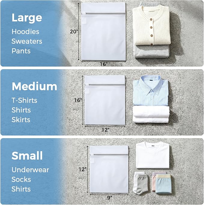 BAGAIL Laundry Bags Mesh Wash Bag for Intimates Lingerie and Delicates, 3Pcs(1S,1M,1L)