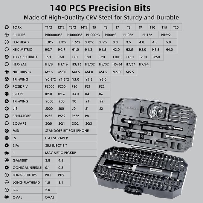153 in 1 Precision Screwdriver Set for Electronic Repair Black | Magnetic Small Screwdriver Set with Torx, Pentalobe, Triwing, Mini Repair Tool Kit for Computer, Laptop, PC, PS5, Eyeglass