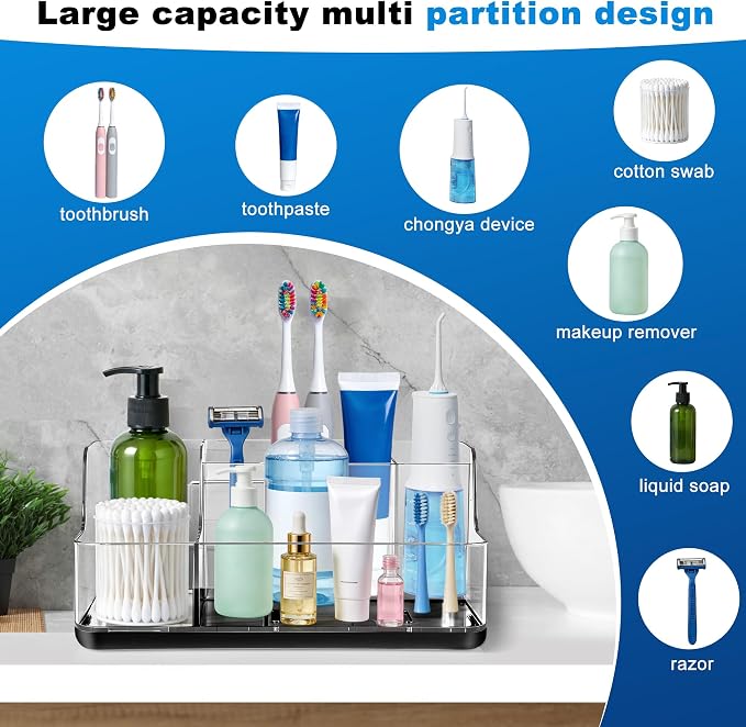 Black Cosmetic Storage Box Dressing Table & Bathroom Counter Storage Lipstick & Brush Beauty Organizer Dressing Table Skincare Organizer Suitable for Bathroom, Living Room, and Kitchen Storage