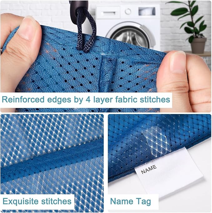 2 Pack Heavy Duty Diamond Mesh Laundry Bag, 30x36", Blue | Drawstring & ID Tag, Breathable Mesh, Machine Washable, Commercial Grade, , For College Dorms, Travel, Sports Equipment