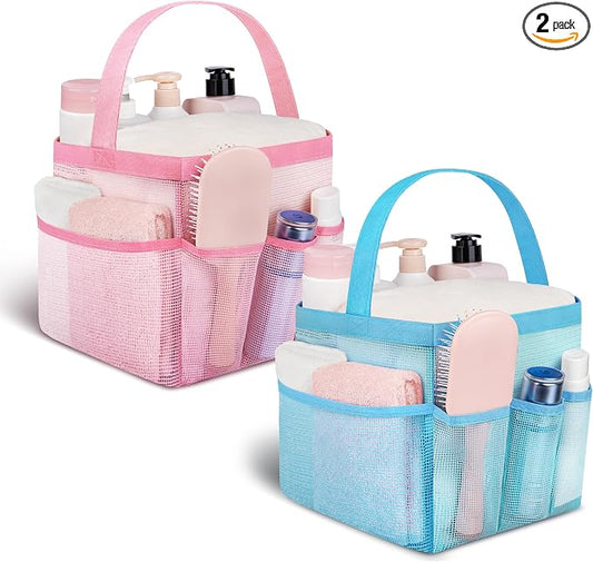 Attmu Mesh Shower Caddy Portable for College Dorm Room Camping Essentials, Shower Caddy Dorm with 9-Pockets, Large Capacity Hanging Basket Bathroom Bag for Toiletry, Swimming, Gym, Camp, Beach