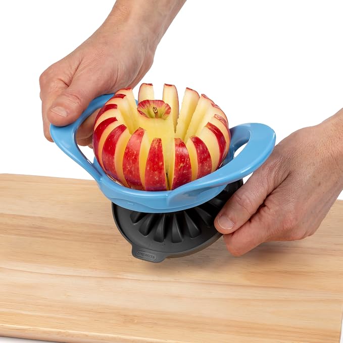 PrepWorks by Progressive Dishwasher Safe 16-Slice Thin Apple Slicer and Corer with Attached Safety Cover (Baby Blue)