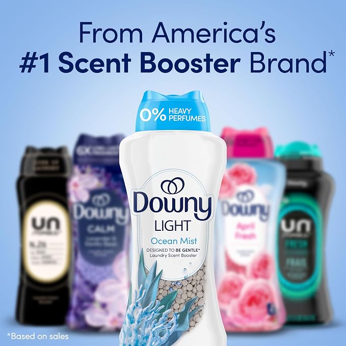 Downy Light Laundry Scent Booster Beads, Ocean Mist Scent, 24 OZ, In-Wash Fabric Beads Designed To Be Gentle With A Light Boost Of Scent, No Heavy Perfumes