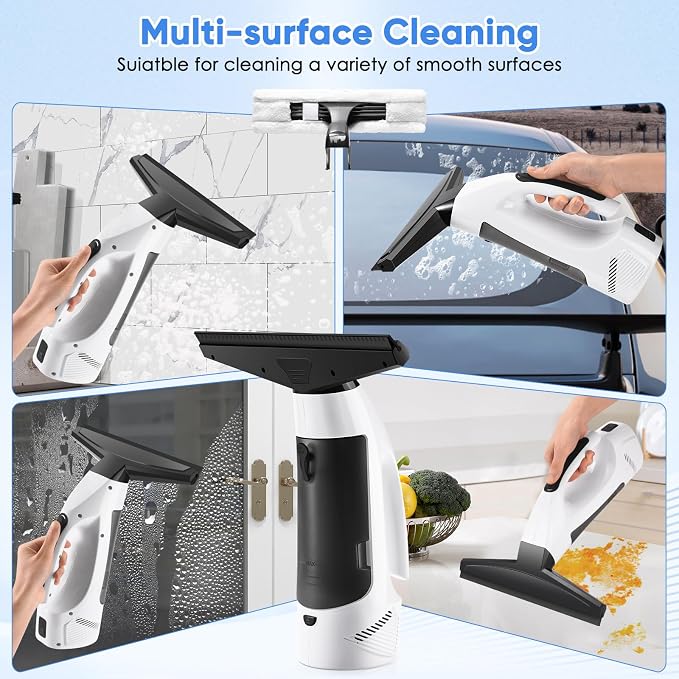 Window Vacuum Squeegee Cordless, 3-in-1 Electric Window Cleaner Tool with 2200Pa Strong Suction, 2200mAh Rechargeable Battery & 200ml Water Tank, Streak-Free for Shower Doors, Mirrors, Car, Windows