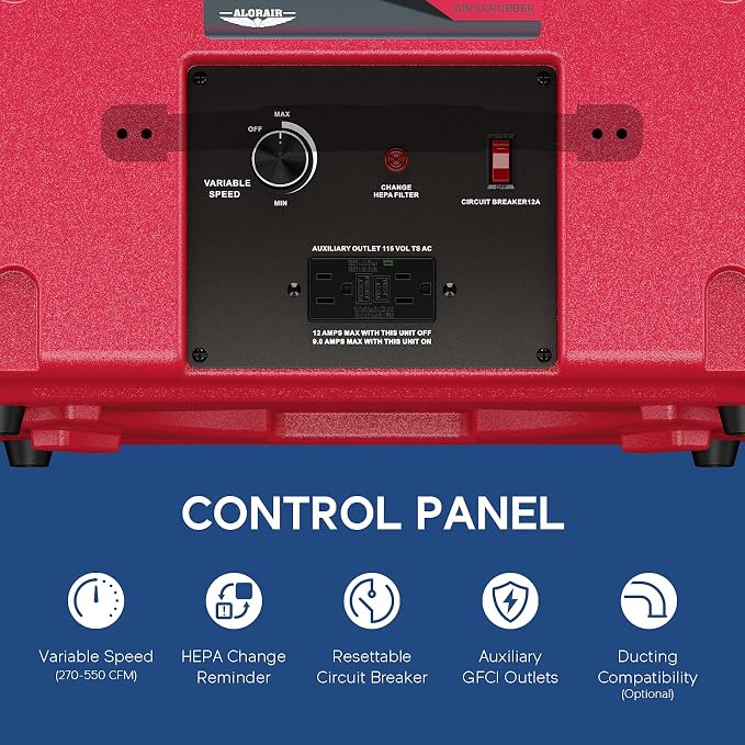 ALORAIR Air Scrubber with 3 Stage Filtration, Stackable Negative Air Machine for Industrial and Commercial Use, Heavy Duty Air Cleaner with MERV-10 Filter, HEPA/Activated carbon Filter, Red