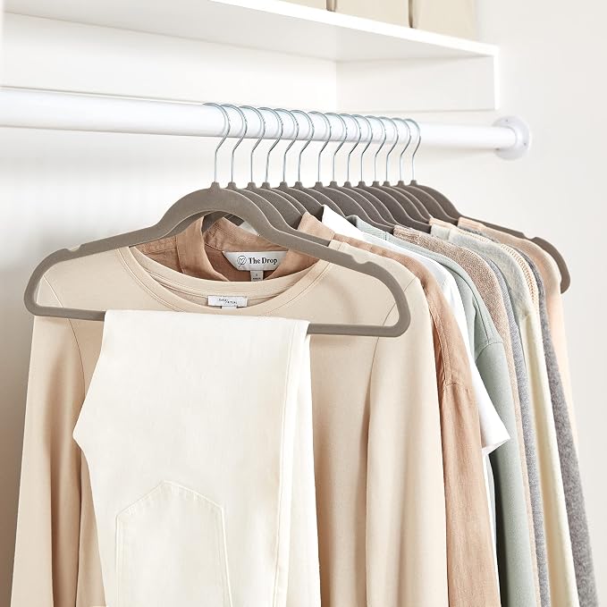 Amazon Basics Slim Velvet Non-Slip Space Saving Suit Clothes Hangers for Closet Organization, Gray/Silver, 100-Pack