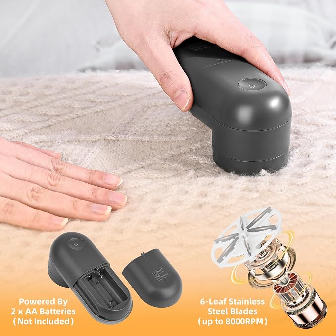 Electric Fabric Shaver and Lint Remover, Portable Fuzz Remover for Clothes and Furniture, Battery Operated, Easy to Use and Clean, Suitable for Sweaters, Blankets.（Dark Grey）