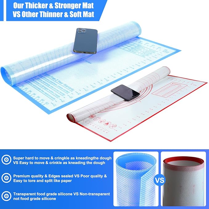 Silicone Pastry Mat 36X24 inch Baking mat Perfect for Dough, Pastry, Pie Crust, Fondant, Cookies, Bread, Pasta/Pizza,Pastry Board, Kitchen Counter Mat