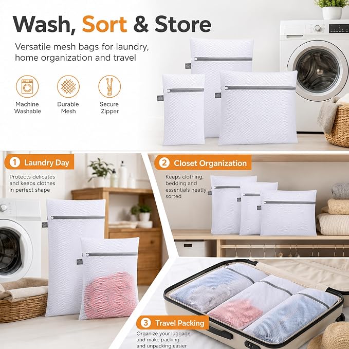 Laundry Bags Mesh Wash Bags, Garment Bag for Washing Machine, 1L+1M | Washing Machine Bags for Delicates, Lingerie, Underwear, Bra, Socks, Scarf, Shoes, Honeycomb