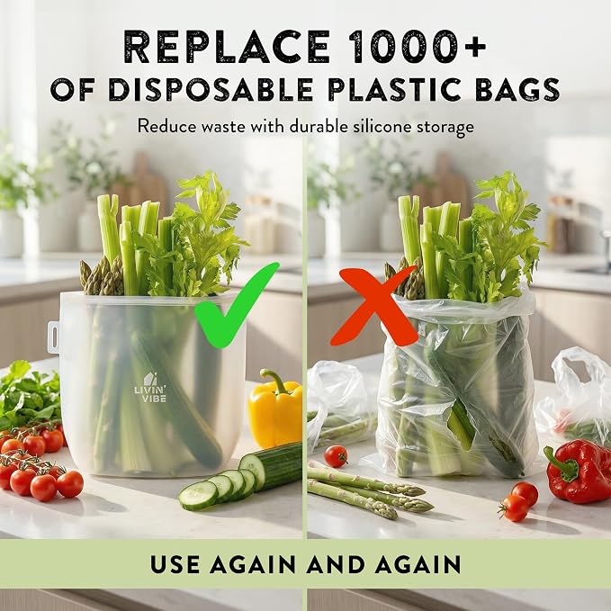 Reusable Silicone Food Storage Bags – Set of 4 Multicolor (500ml/17oz, 1000ml/34oz, 1500ml/51oz, 2000ml/68oz) – Leakproof, Freezer, Microwave, Oven & Dishwasher Safe, BPA-Free