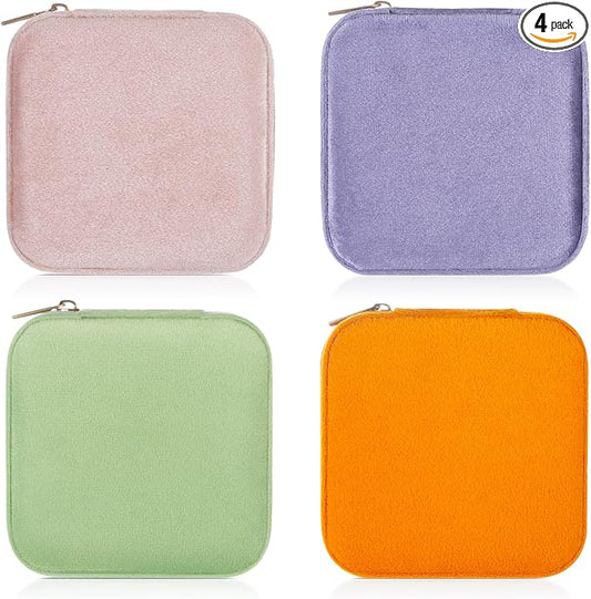 TRODANCE Plush Velvet Travel Jewelry Case Organizer, Small Travel Jewelry Box,Portable Jewelry Box Travel Mini Organizer Portable Display Storage Box For Rings Earrings Necklaces (4 Color 4 Packs)