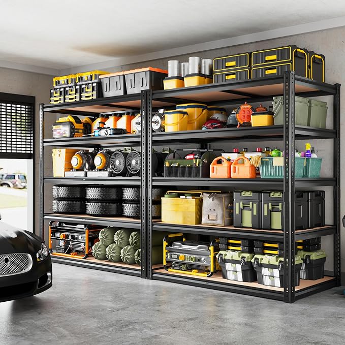 ROOMFAVE 72" H Storage Shelves 5 Tier Garage Shelving Heavy Duty,2050LBS Adjustable Metal Shelving Unit, Garage Shelves for Basement, Warehouse, Pantry, Closet, 72" H x 35.5" W x 16" D, Black,2PCS