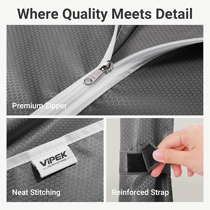 VIPEK V5C Portable Closet Wardrobe Bedroom Armoires Heavy Duty Covered Clothing Rack, Black Metal with Grey Oxford Fabric Cover, Adjustable Custom, 68.9" Lx15.7 Wx76.4 H