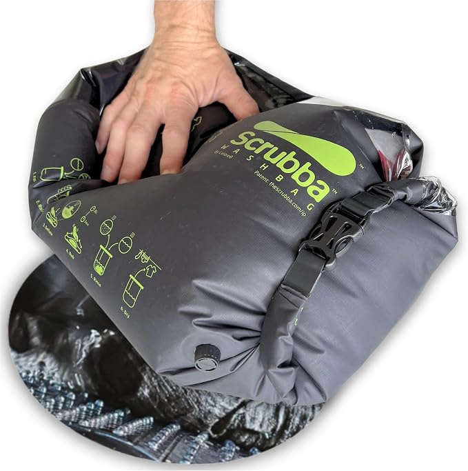 Scrubba Wash Bag Patented Washboard-in-a-Bag™ 5 oz Travel Clothes Washer | Pack Light, Wash Anywhere Fast, Internal Washboard, Machine-Quality Wash, No Electricity, Camping, Backpacking, RV, Cruises