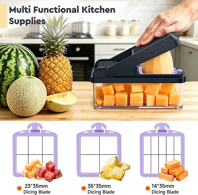 MealHelper 15-in-1 Vegetable Chopper, 10 Blade Veggie Chopper, Practical Food Chopper with Container, Cheese Grater, Home Essentials & Kitchen Gadgets(Purple)