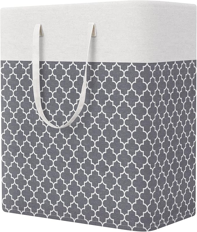 StorageRight Laundry Basket Hamper, 100L Clothes Storage, Clover Grey | Freestanding Clothes Hampers, Foldable design, with Easy Carry Handles, For Laundry, Bedroom, Dorm, Clothing, Towels, Toys