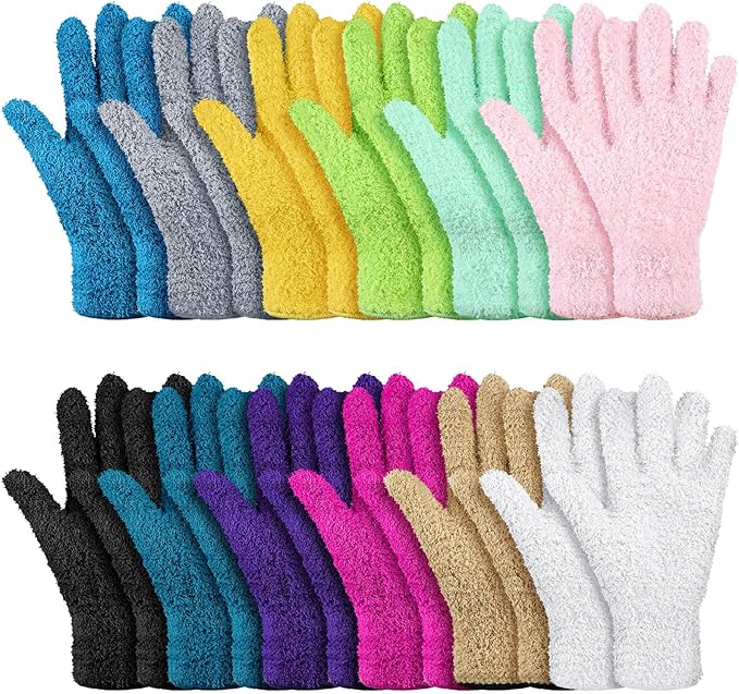 Patelai 12 Pairs Microfiber Plant Dusting Gloves Leaf Cleaning Gloves for Indoor Plants, Blinds, Furniture, House (Assorted Colors,Medium)