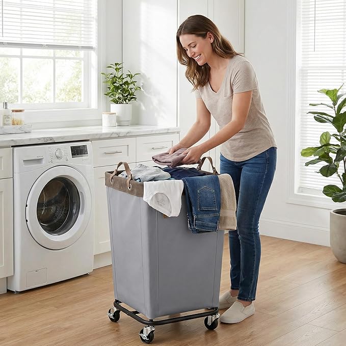StorageWorks 160L Laundry Basket with Wheels, Rolling Hampers for Clothing