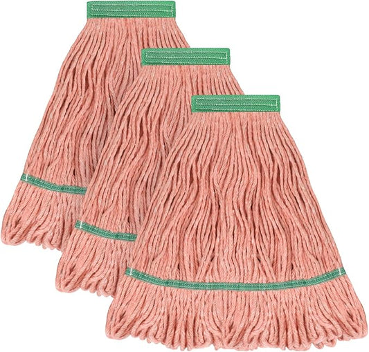 Matthew Cleaning Heavy Duty Mop Head Commercial Replacement for General and Floor Cleaning , Wet Industrial Blue Cotton Looped End String Head Refill (Pack of 3) Orange